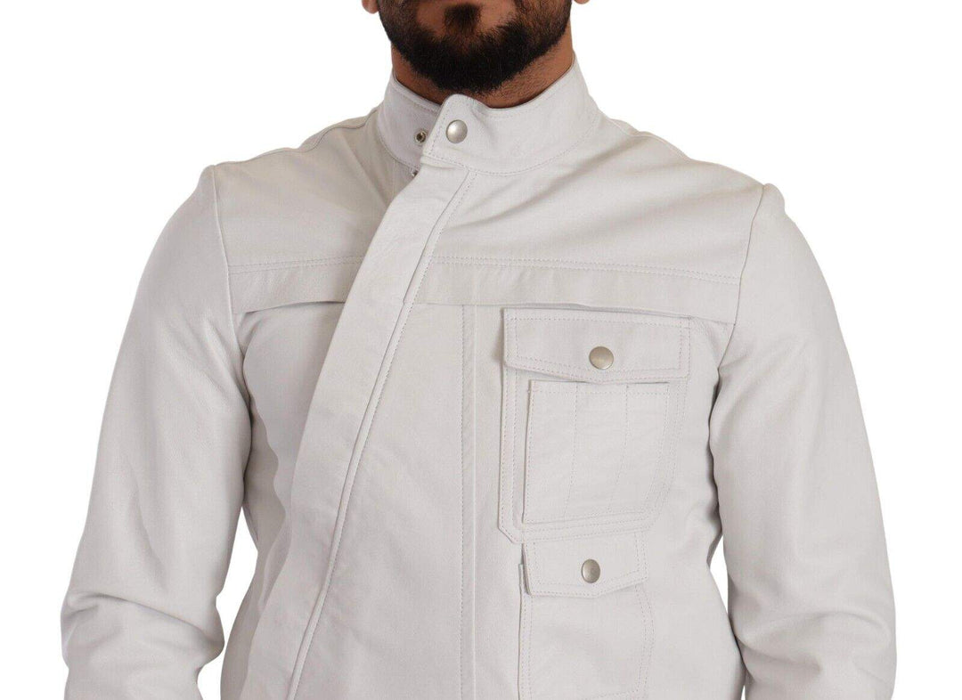 Diesel White Leather Biker Black Gold Collection Jacket #men, Diesel, feed-1, IT46 | S, IT48 | M, Jackets - Men - Clothing, White at SEYMAYKA