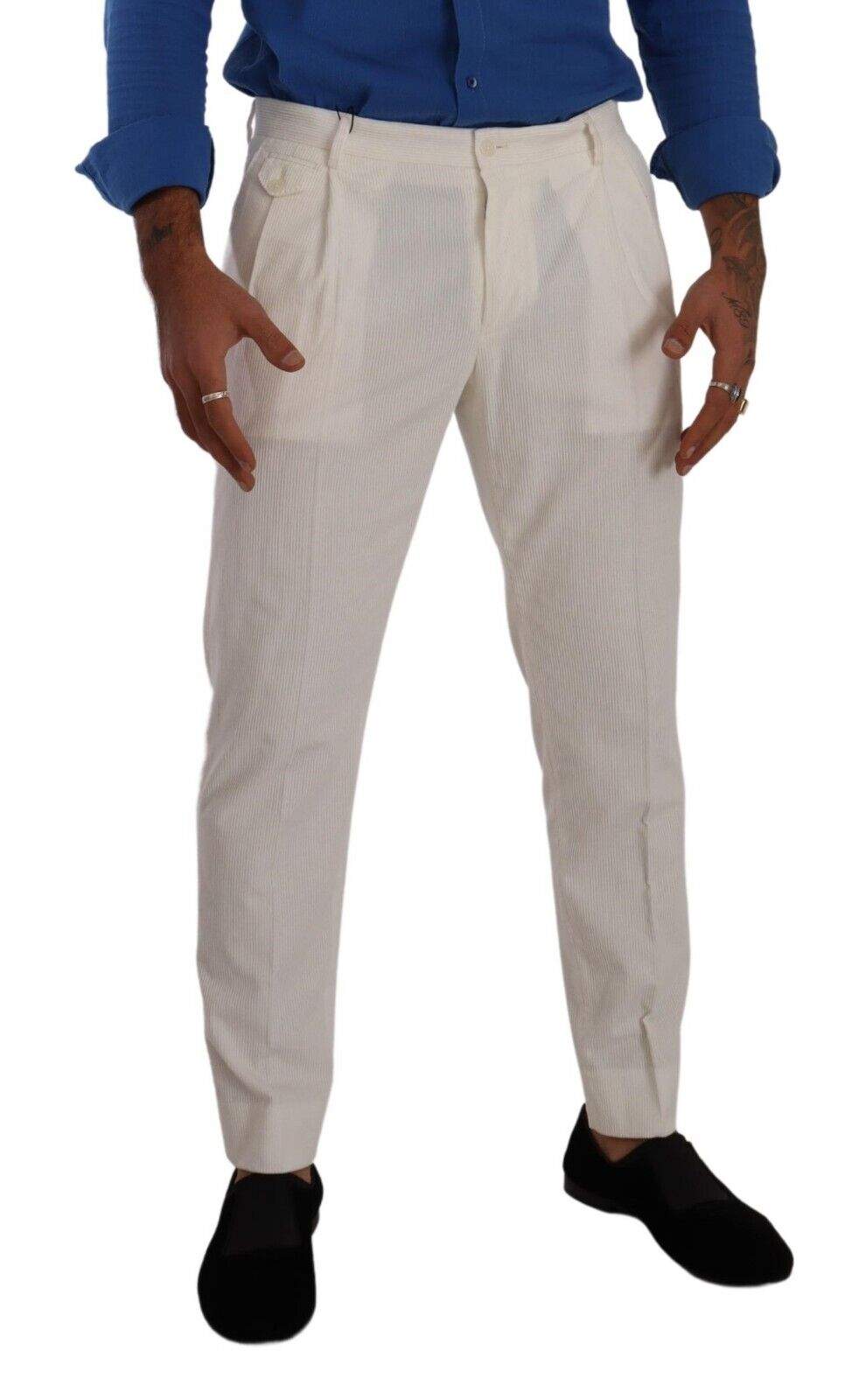 Dolce & Gabbana White Corduroy Cotton  Tapered Pants #men, Dolce & Gabbana, feed-1, IT48 | M, Jeans & Pants - Men - Clothing, Off White at SEYMAYKA