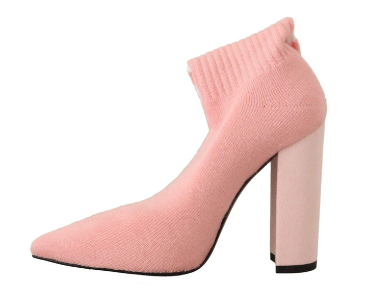 GCDS Pink Suede Logo Socks Block Heel Ankle Boots Shoes Boots - Women - Shoes, EU35/US4.5, EU39/US8.5, EU40/US9.5, feed-1, GCDS, Pink at SEYMAYKA