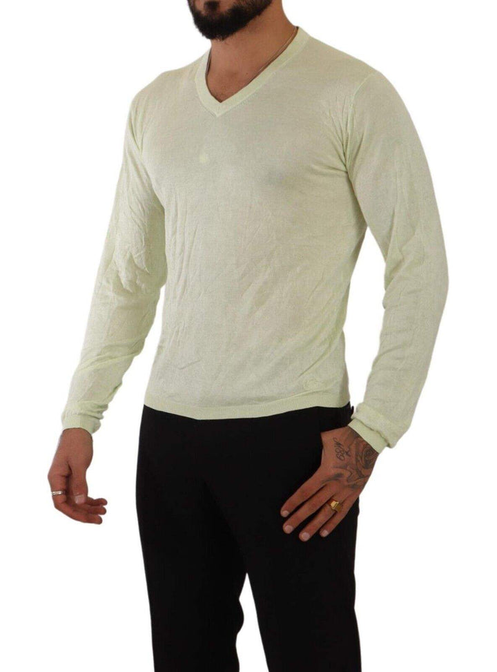 Doico Tagliente Yellow V-neck Long Sleeves Pullover Sweater #men, Domenico Tagliente, feed-1, IT48 | M, Sweaters - Men - Clothing, Yellow at SEYMAYKA