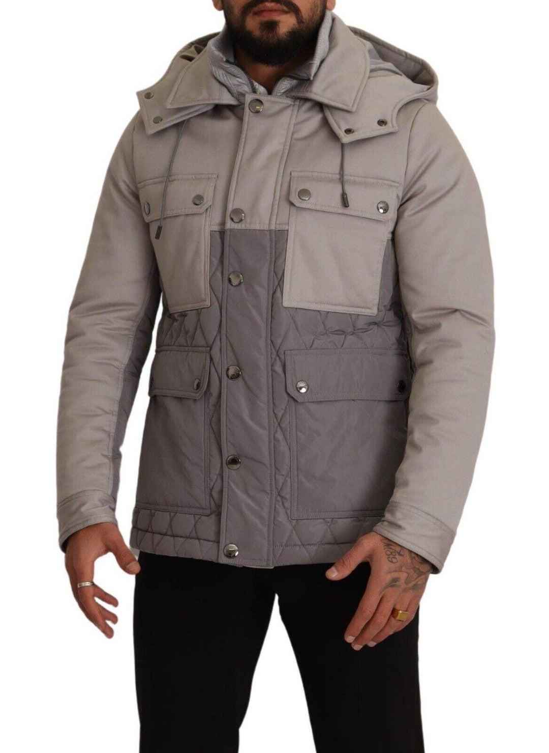 Dolce & Gabbana Gray Cotton Windbreaker Hooded Parka Jacket #men, Dolce & Gabbana, feed-1, Gray, IT48 | M, Jackets - Men - Clothing at SEYMAYKA