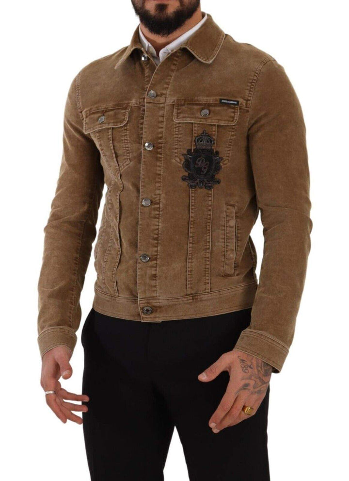 Dolce & Gabbana Brown Corduroy Cotton Logo Embroidery Jacket #men, Brown, Dolce & Gabbana, feed-1, IT48 | M, Jackets - Men - Clothing at SEYMAYKA