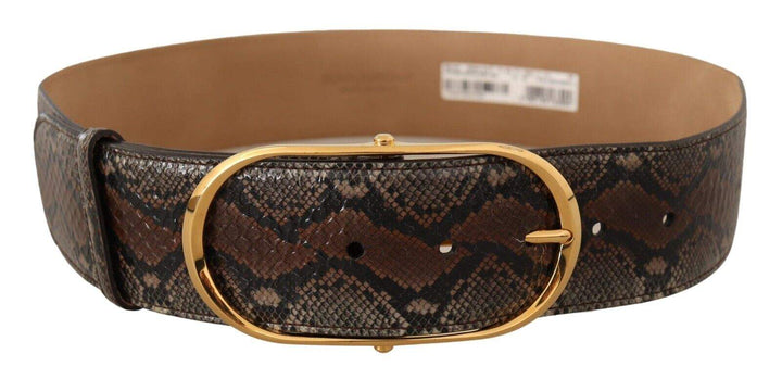 Dolce & Gabbana Brown Exotic Leather Gold Oval Buckle Belt 80 cm / 32 Inches, Belts - Women - Accessories, Brown, Dolce & Gabbana, feed-1 at SEYMAYKA