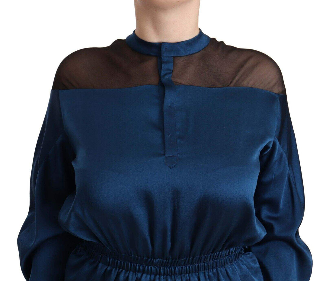 Masha Ma Blue Silk Long Sleeves Elastic Waist Top Blouse Blue, feed-1, IT38|XS, IT40|S, IT42|M, Masha Ma, Tops & T-Shirts - Women - Clothing at SEYMAYKA