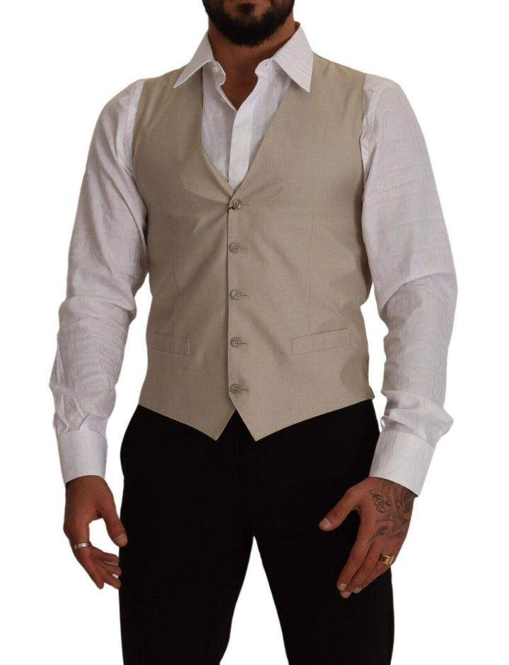 Dolce & Gabbana Beige Cotton Silk Slim Fit Waistcoat Vest #men, Beige, Dolce & Gabbana, feed-1, IT48 | M, Vests - Men - Clothing at SEYMAYKA