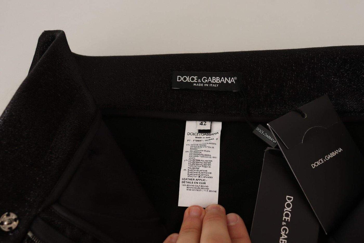 Dolce & Gabbana Black Silver Lurex Thread Cotton Stretch Pants Black, Dolce & Gabbana, feed-1, IT42|M, Jeans & Pants - Women - Clothing at SEYMAYKA