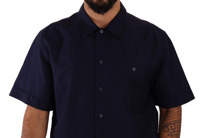 Dolce & Gabbana Navy Blue Button Down Short Sleeves Shirt #men, Dolce & Gabbana, feed-1, IT40 | M, Navy Blue, Shirts - Men - Clothing at SEYMAYKA