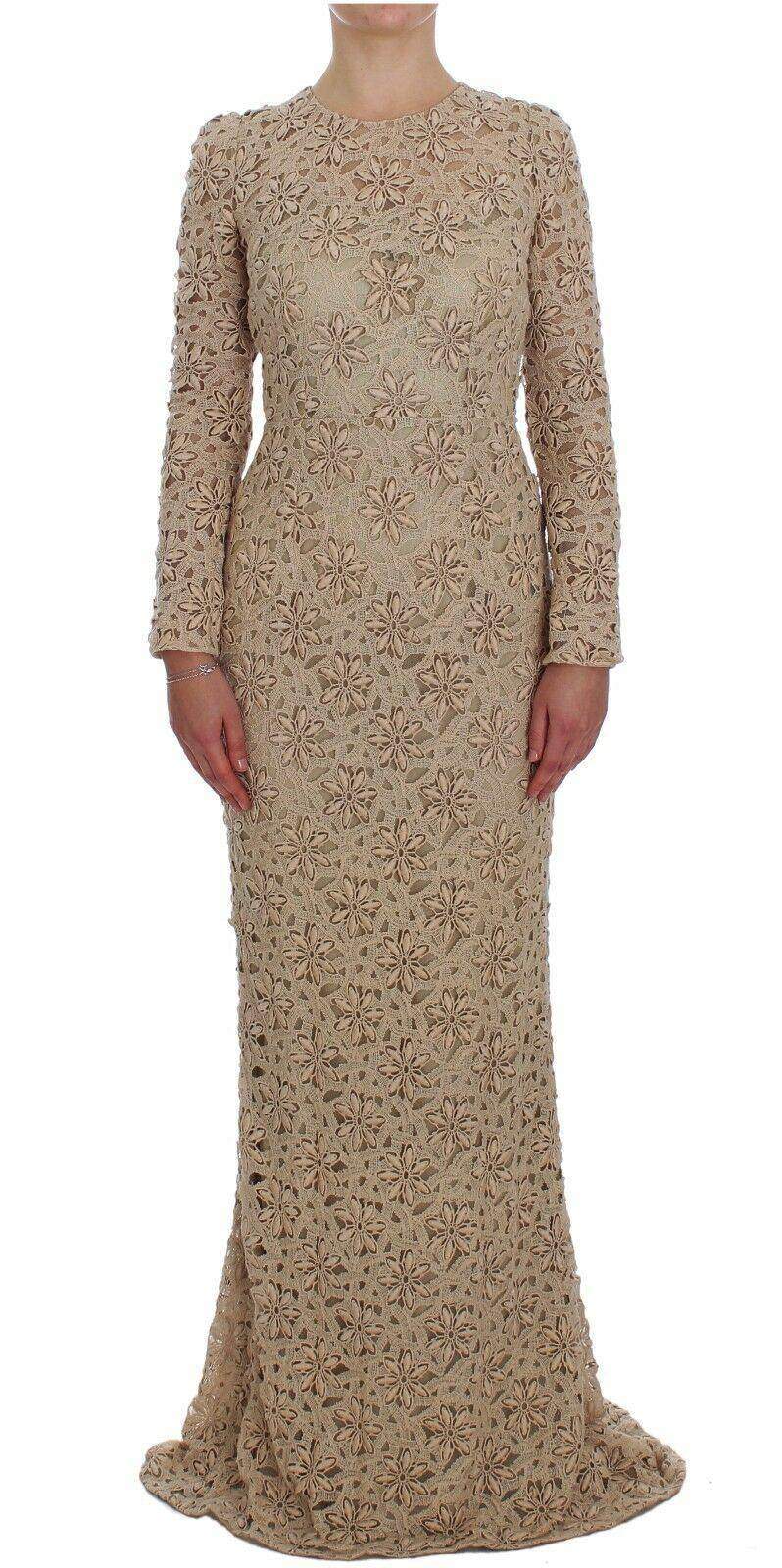 Dolce & Gabbana  Beige Floral Lace Sheath Maxi Dress #women, Beige, Brand_Dolce & Gabbana, Catch, Clothing_Dress, Dolce & Gabbana, Dresses - Women - Clothing, feed-agegroup-adult, feed-color-beige, feed-gender-female, feed-size-IT40|S, Gender_Women, IT40|S, Kogan, Women - New Arrivals at SEYMAYKA