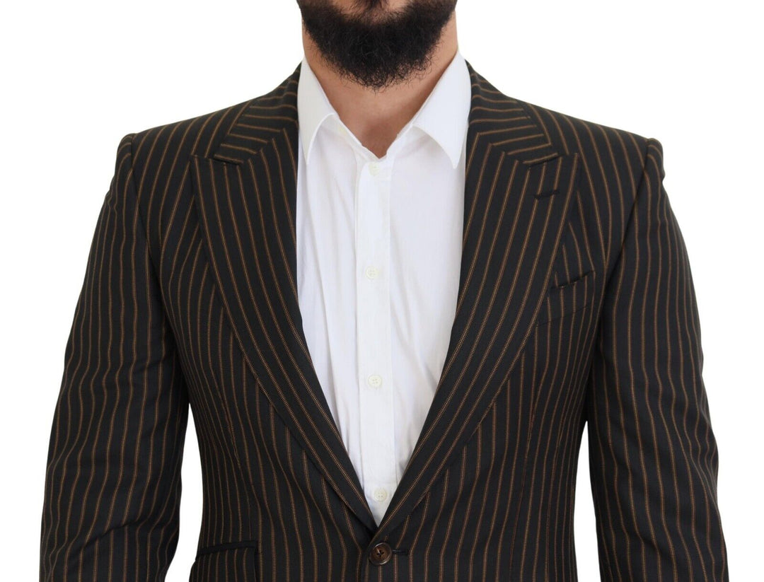 Dolce & Gabbana Black Brown Stripes Single Breasted Blazer