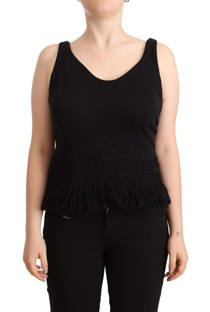 Erno Scervino Black Cotton Sleevelesss Tank Casual Top Black, Ermanno Scervino, feed-1, IT2 | S, IT4 | L, Tops & T-Shirts - Women - Clothing at SEYMAYKA