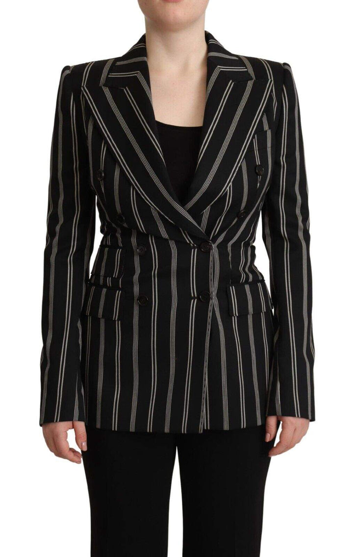 Dolce & Gabbana Black White Stripes Wool Long Sleeves Jacket Black/White, Dolce & Gabbana, feed-1, IT40|S, Jackets & Coats - Women - Clothing at SEYMAYKA