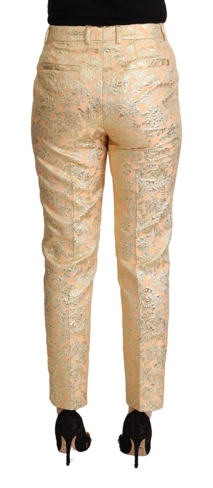 Dolce & Gabbana Pink Floral Brocade High Waist Trouser Tapered Pants Dolce & Gabbana, feed-1, IT40|S, Jeans & Pants - Women - Clothing, Pink at SEYMAYKA