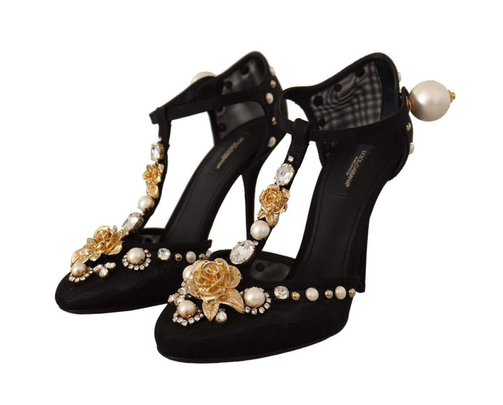 Dolce & Gabbana Black Faux Pearl Crystal Vally Heels Sandals Black, Dolce & Gabbana, EU39/US8.5, feed-1, Sandals - Women - Shoes at SEYMAYKA