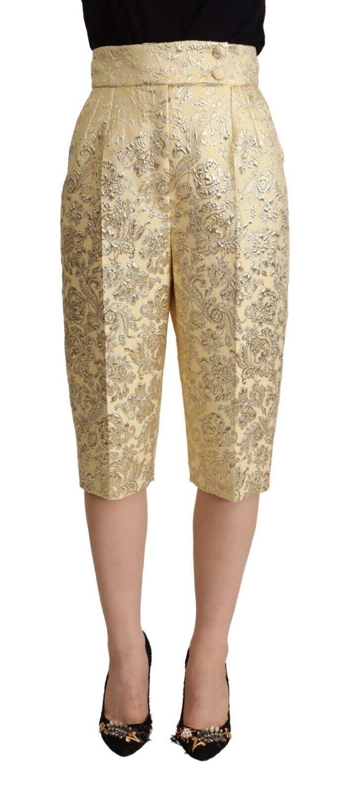 Dolce & Gabbana Beige Floral Brocade High Waist Trouser Cropped Pants Beige, Dolce & Gabbana, feed-1, IT40|S, Jeans & Pants - Women - Clothing at SEYMAYKA