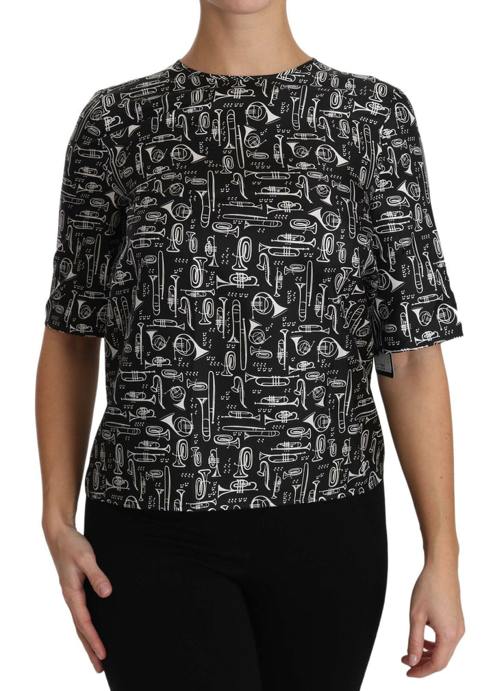 Dolce & Gabbana Musical Instruments Print Silk Blouse