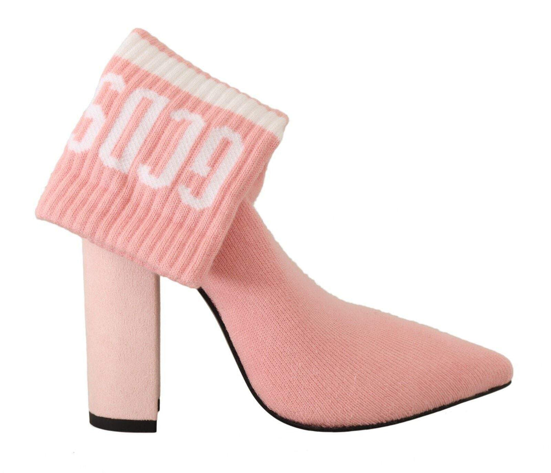 GCDS Pink Suede Logo Socks Block Heel Ankle Boots Shoes Boots - Women - Shoes, EU35/US4.5, EU39/US8.5, EU40/US9.5, feed-1, GCDS, Pink at SEYMAYKA