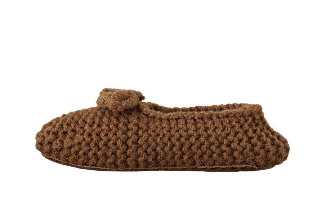 Dolce & Gabbana Brown Slip On Ballerina Flats Wool Knit Shoes Brown, Dolce & Gabbana, EU40/US9.5, EU41/US10.5, feed-1, Flat Shoes - Women - Shoes at SEYMAYKA