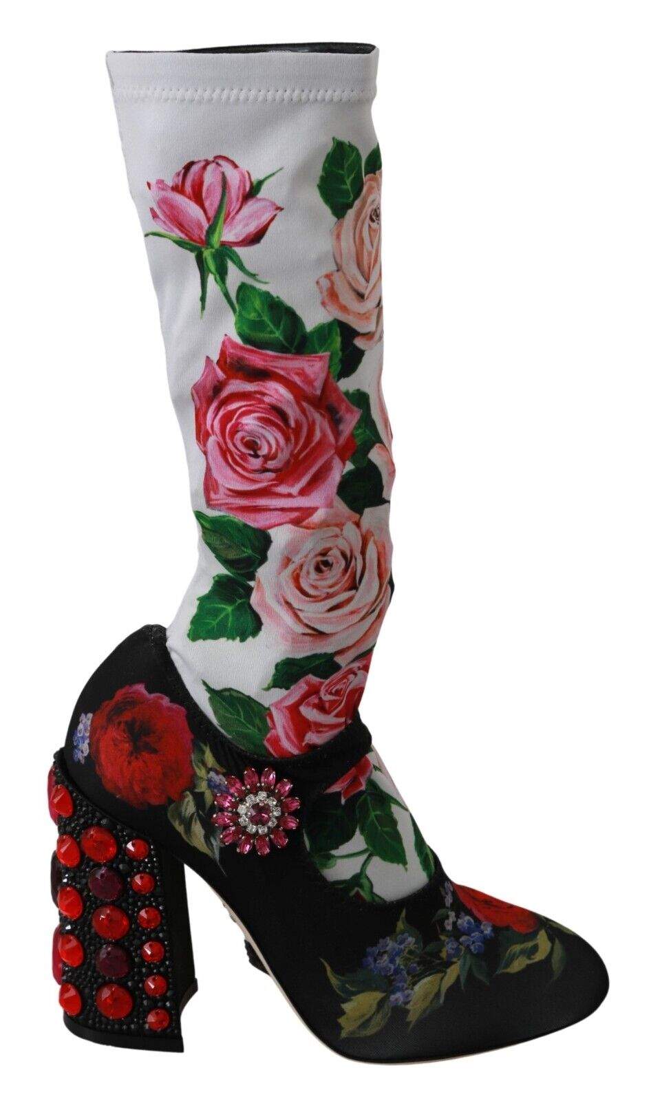 Dolce & Gabbana Black Floral Socks Crystal Jersey Boots Boots - Women - Shoes, Dolce & Gabbana, EU38/US7.5, feed-1, Multicolor at SEYMAYKA