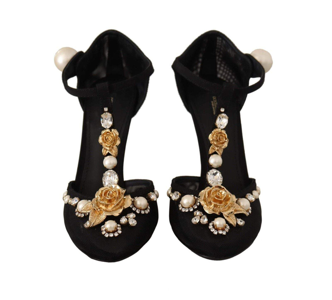 Dolce & Gabbana Black Faux Pearl Crystal Vally Heels Sandals Black, Dolce & Gabbana, EU39/US8.5, feed-1, Sandals - Women - Shoes at SEYMAYKA