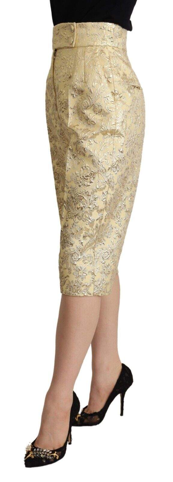 Dolce & Gabbana Beige Floral Brocade High Waist Trouser Cropped Pants Beige, Dolce & Gabbana, feed-1, IT40|S, Jeans & Pants - Women - Clothing at SEYMAYKA