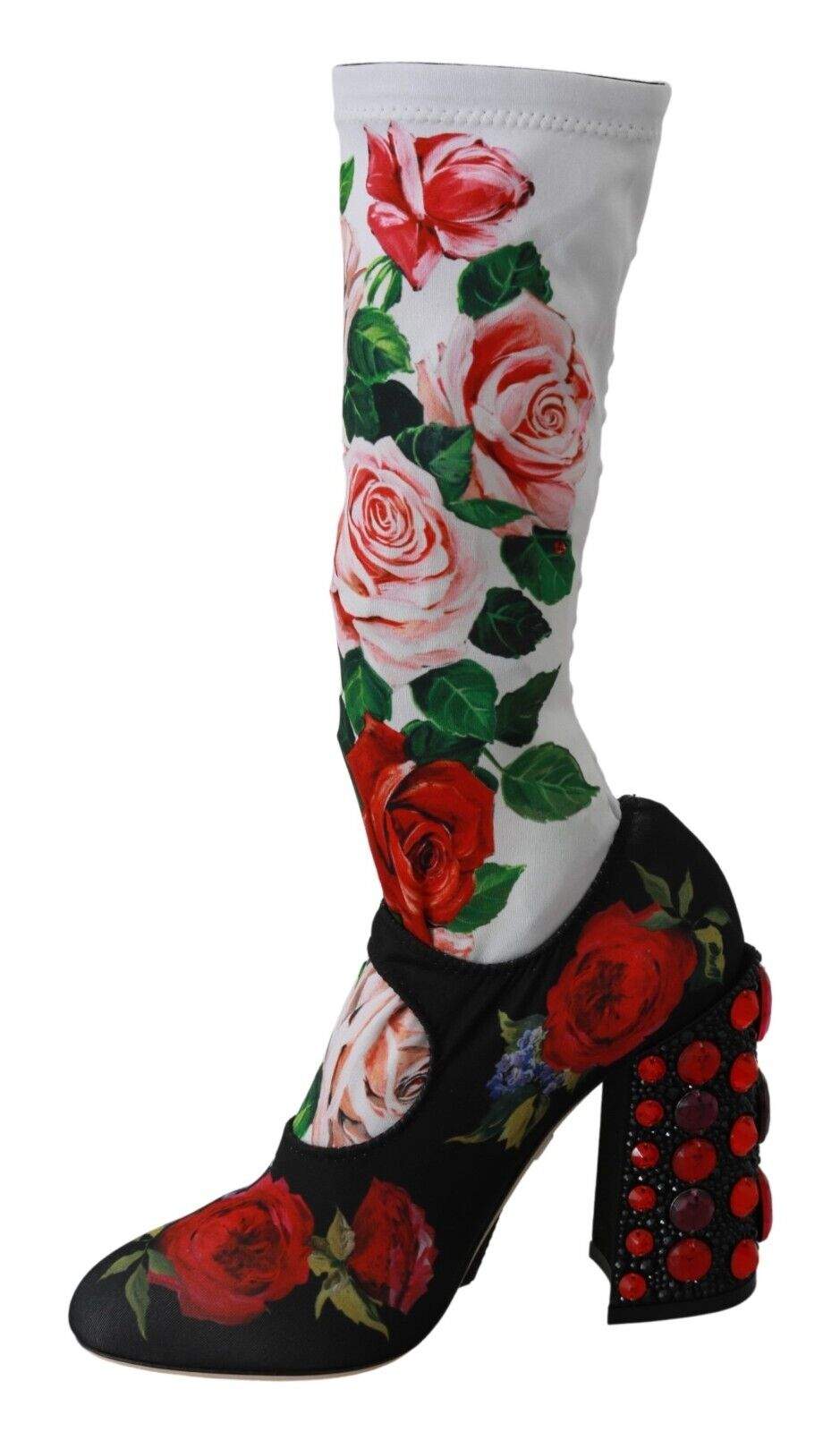 Dolce & Gabbana Black Floral Socks Crystal Jersey Boots Boots - Women - Shoes, Dolce & Gabbana, EU38/US7.5, feed-1, Multicolor at SEYMAYKA