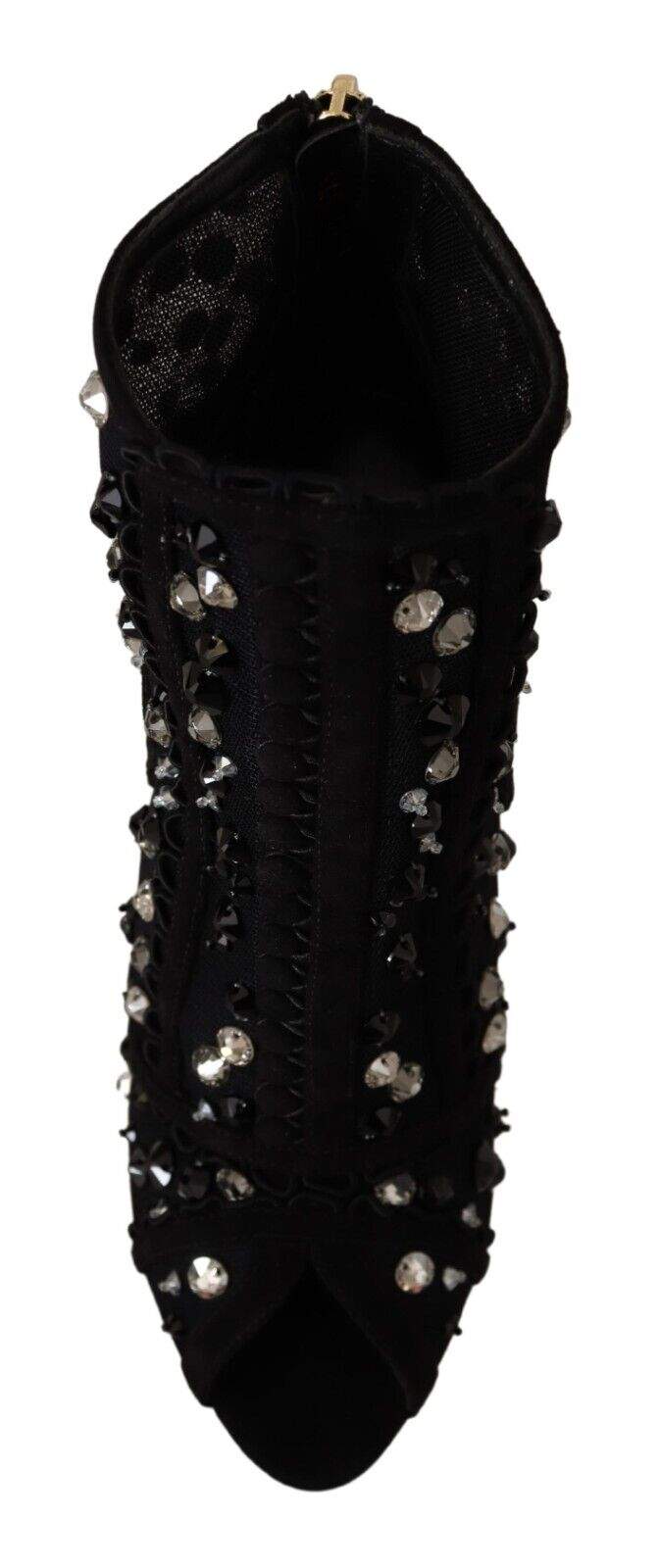 Dolce & Gabbana Black Crystals Heels Zipper Short Boots Black, Boots - Women - Shoes, Dolce & Gabbana, EU37.5/US7, feed-1 at SEYMAYKA