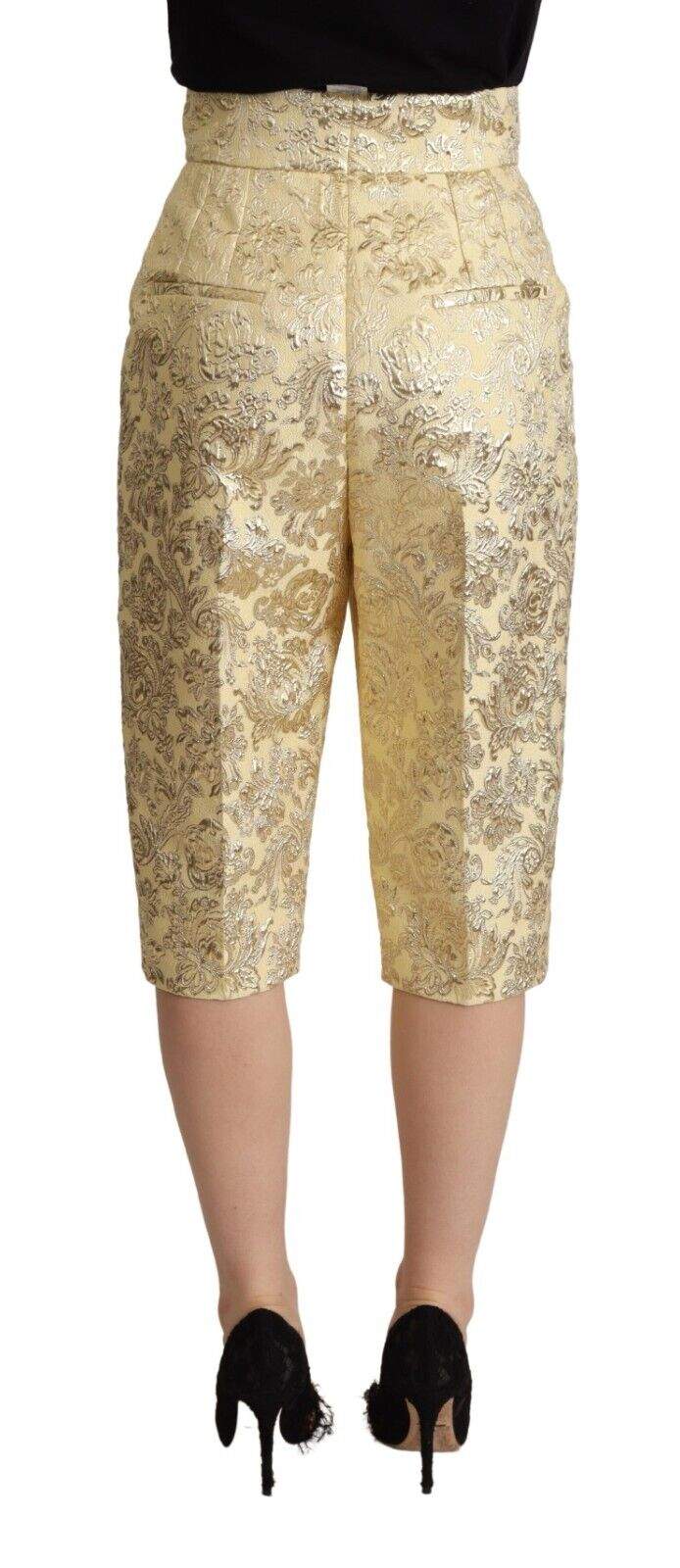 Dolce & Gabbana Beige Floral Brocade High Waist Trouser Cropped Pants Beige, Dolce & Gabbana, feed-1, IT40|S, Jeans & Pants - Women - Clothing at SEYMAYKA