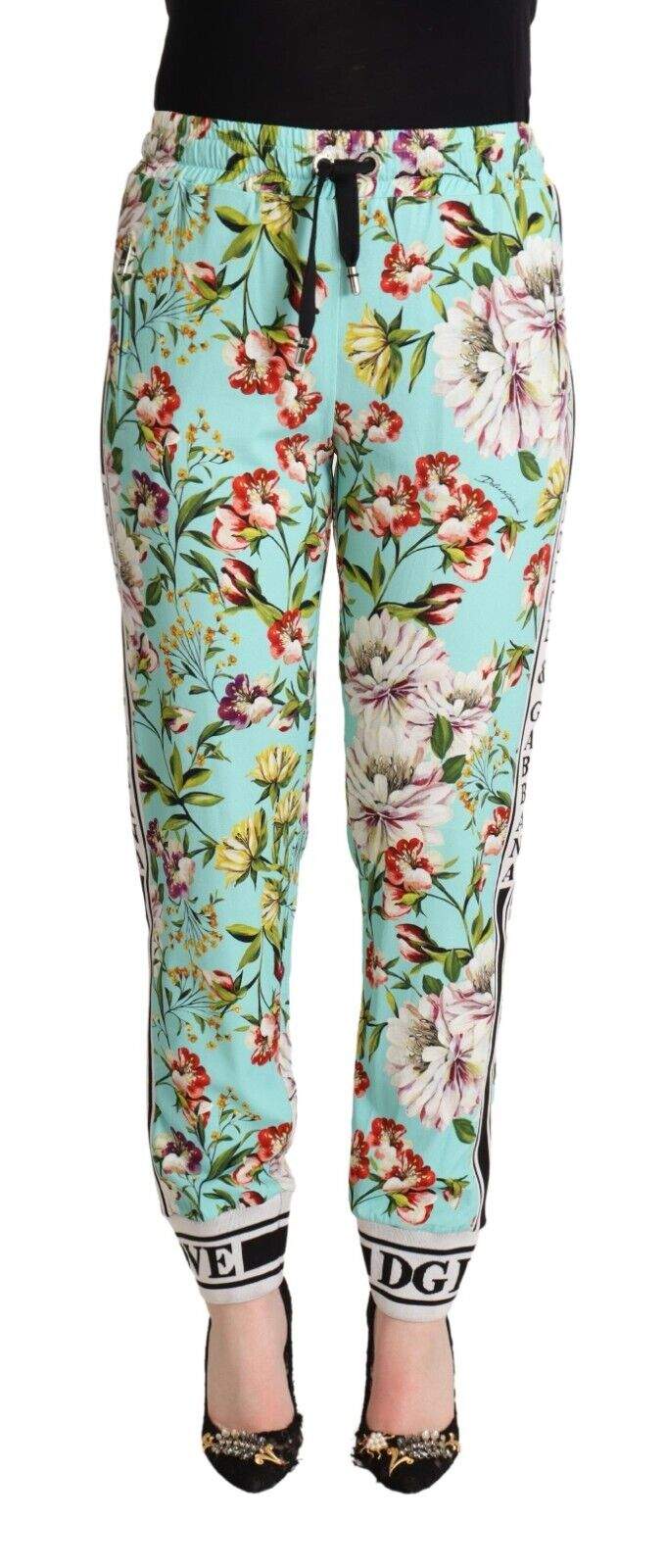 Dolce & Gabbana Green Floral Print Mid Waist Trouser Jogger Pants Dolce & Gabbana, feed-1, Green, IT36 | XS, IT40|S, Jeans & Pants - Women - Clothing at SEYMAYKA