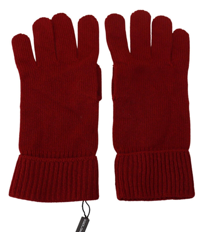 Dolce & Gabbana Red 100% Cashmere Knit Hands Mitten s Gloves