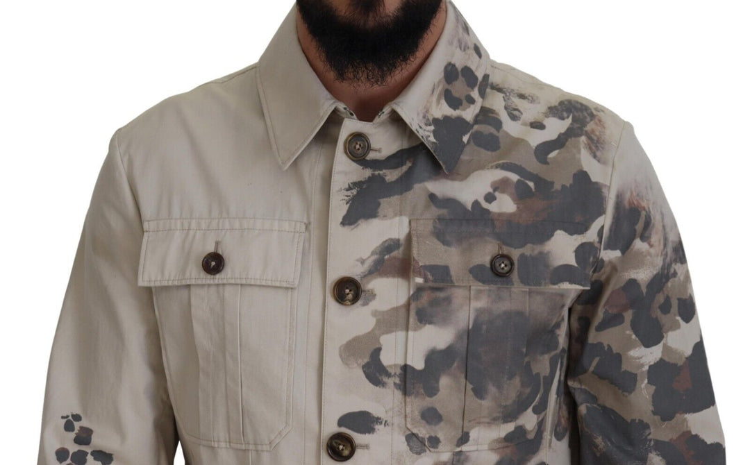 Dolce & Gabbana Beige Camouflage Cotton Long Sleeves Casual Shirt