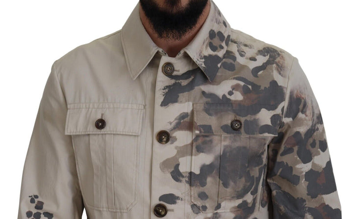 Dolce & Gabbana Beige Camouflage Cotton Long Sleeves Casual Shirt
