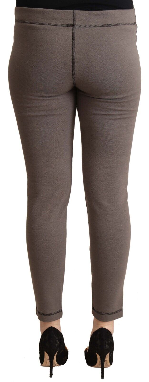 John Galliano Gray Cotton Mid Waist Stretch Leggings Cropped Pants