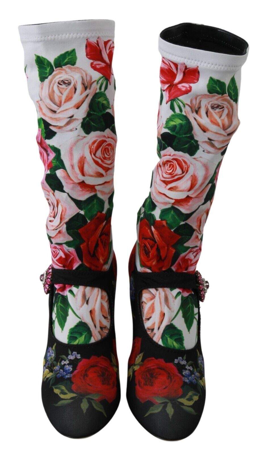 Dolce & Gabbana Black Floral Socks Crystal Jersey Boots Boots - Women - Shoes, Dolce & Gabbana, EU38/US7.5, feed-1, Multicolor at SEYMAYKA