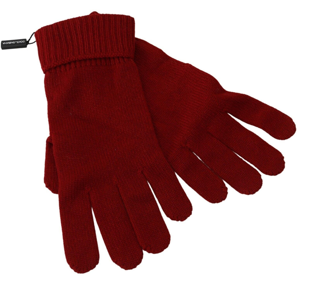 Dolce & Gabbana Red 100% Cashmere Knit Hands Mitten s Gloves