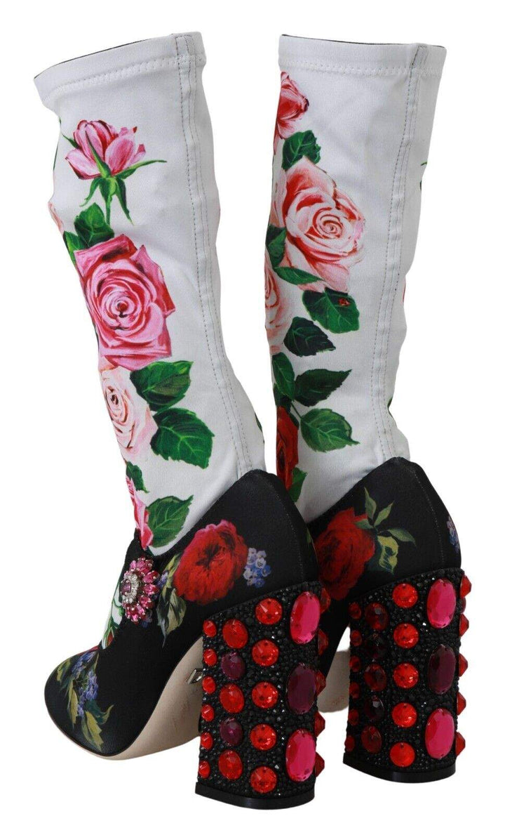 Dolce & Gabbana Black Floral Socks Crystal Jersey Boots Boots - Women - Shoes, Dolce & Gabbana, EU38/US7.5, feed-1, Multicolor at SEYMAYKA