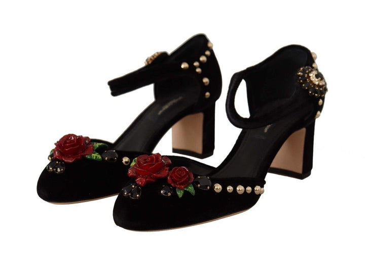 Dolce & Gabbana Black Embellished Ankle Strap Heels Sandals Black, Dolce & Gabbana, EU35.5/US5, feed-1, Sandals - Women - Shoes at SEYMAYKA