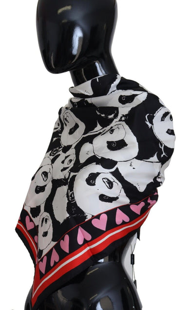 Dolce & Gabbana Multicolor Panda Print Silk Shawl Wrap Scarf
