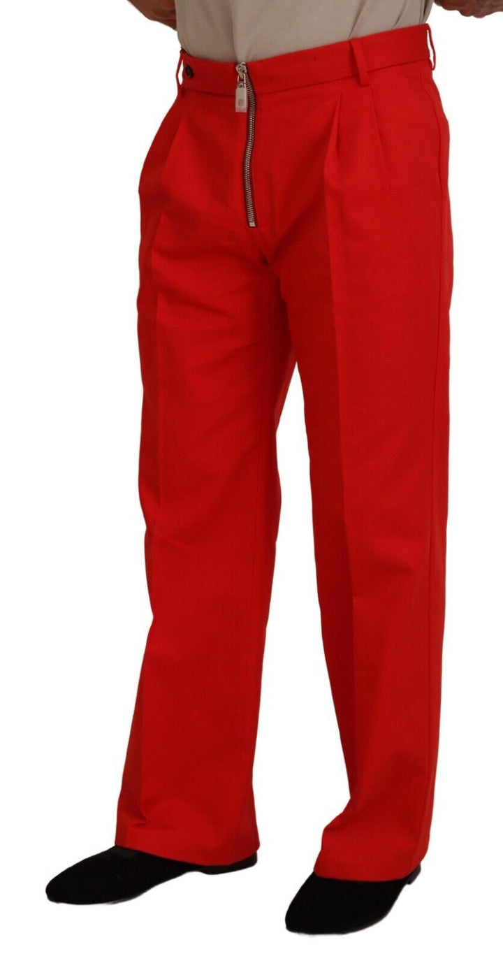 Dolce & Gabbana Red Straight Fit Men Trousers Cotton Pants