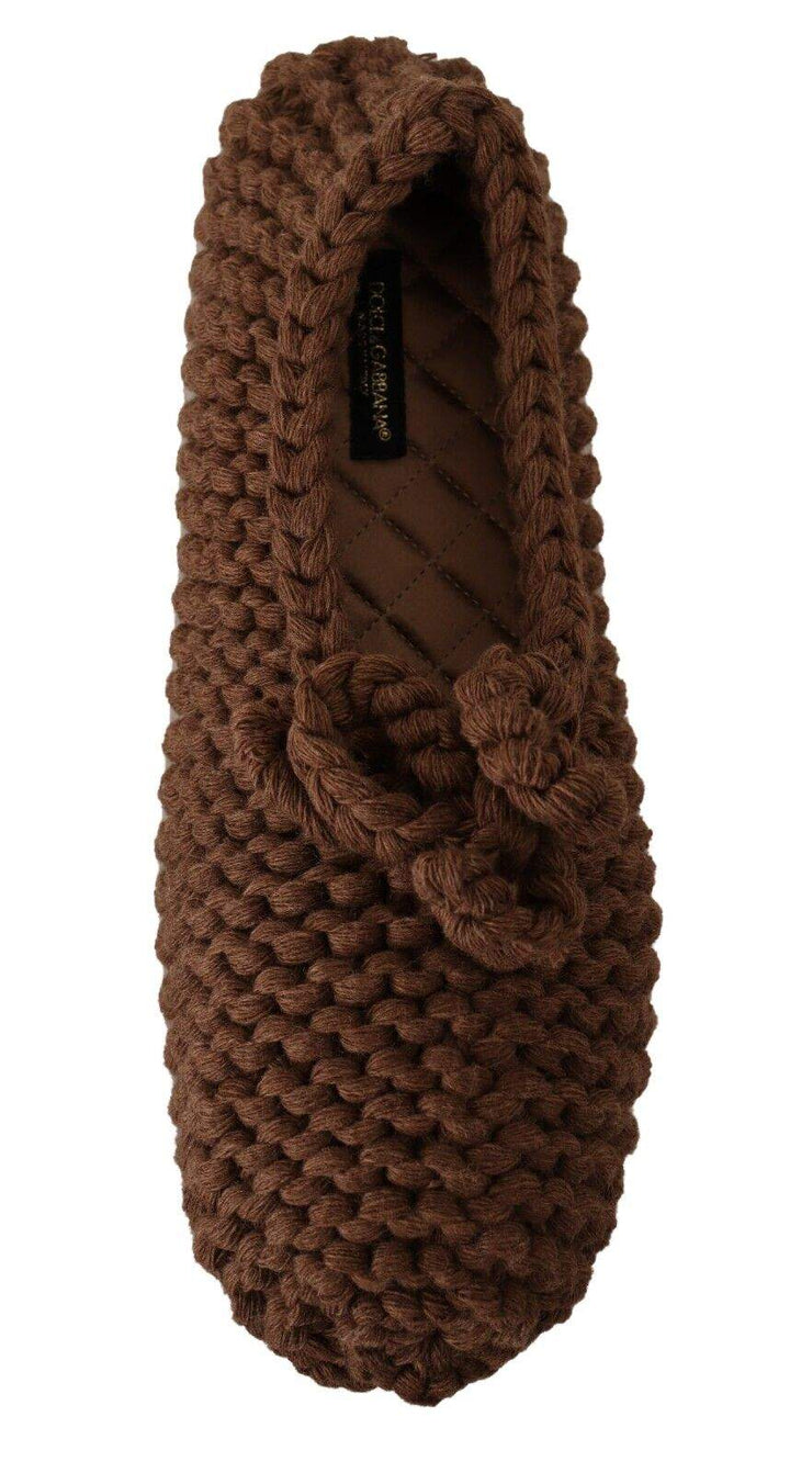 Dolce & Gabbana Brown Slip On Ballerina Flats Wool Knit Shoes Brown, Dolce & Gabbana, EU40/US9.5, feed-1, Flat Shoes - Women - Shoes at SEYMAYKA