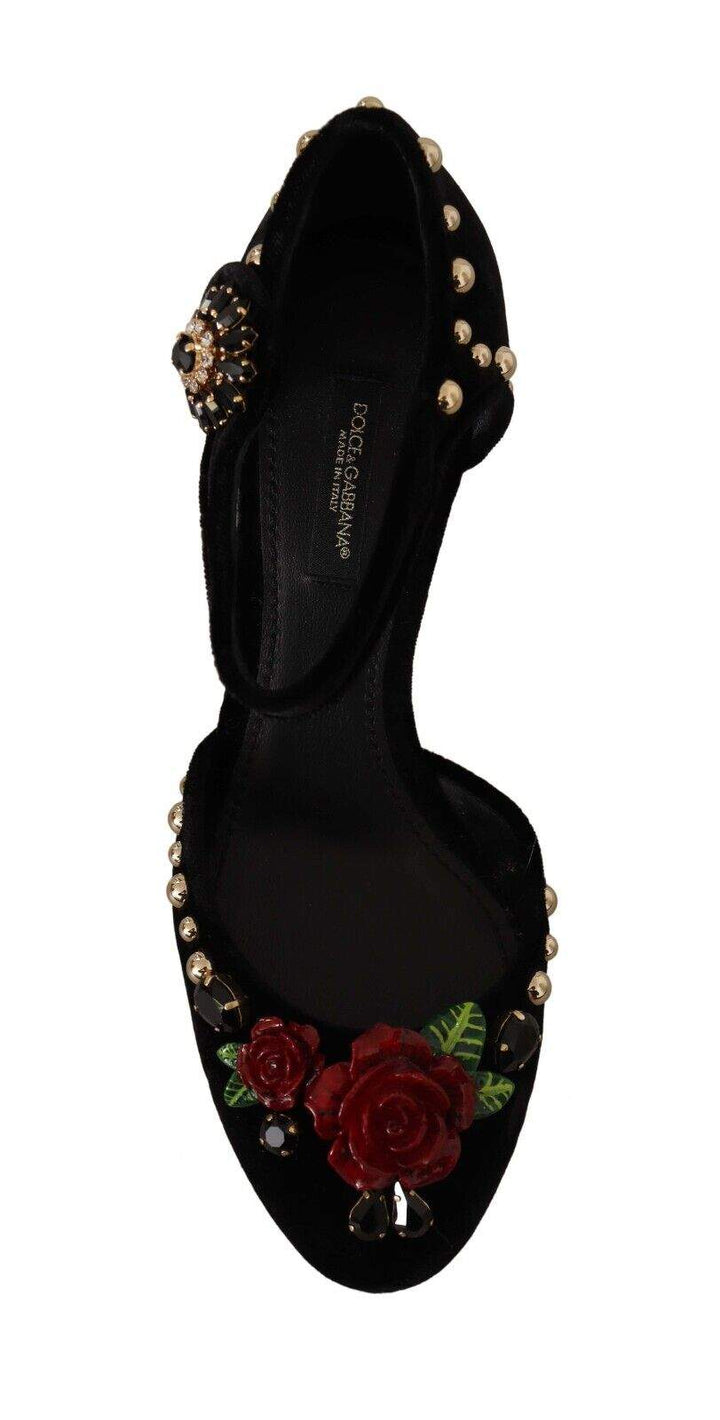 Dolce & Gabbana Black Embellished Ankle Strap Heels Sandals Black, Dolce & Gabbana, EU35.5/US5, feed-1, Sandals - Women - Shoes at SEYMAYKA