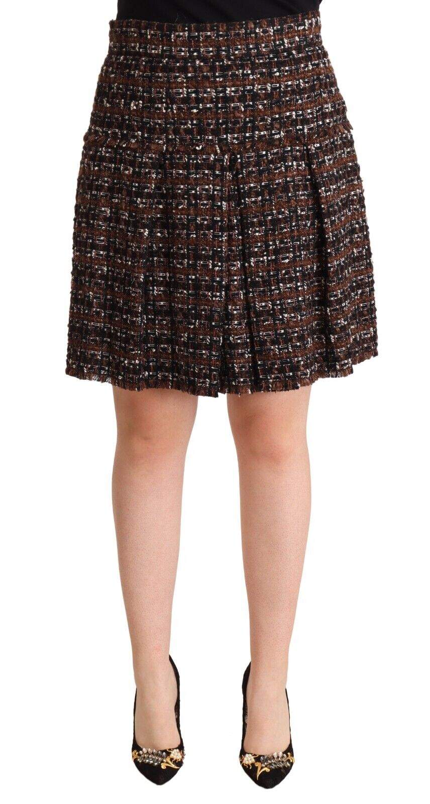 Dolce & Gabbana Brown High Waist Mini A-Line Pleated Skirt Brown, Dolce & Gabbana, feed-1, IT46|XL, Skirts - Women - Clothing at SEYMAYKA