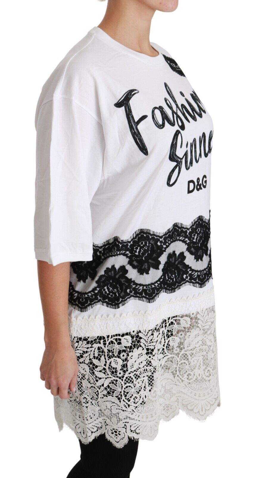 Dolce & Gabbana White Fashion Sinner Cotton Lace T-shirt Top Black/White, Dolce & Gabbana, feed-1, IT38|XS, IT40|S, IT42|M, IT46|XL, IT48|XXL, Tops & T-Shirts - Women - Clothing at SEYMAYKA