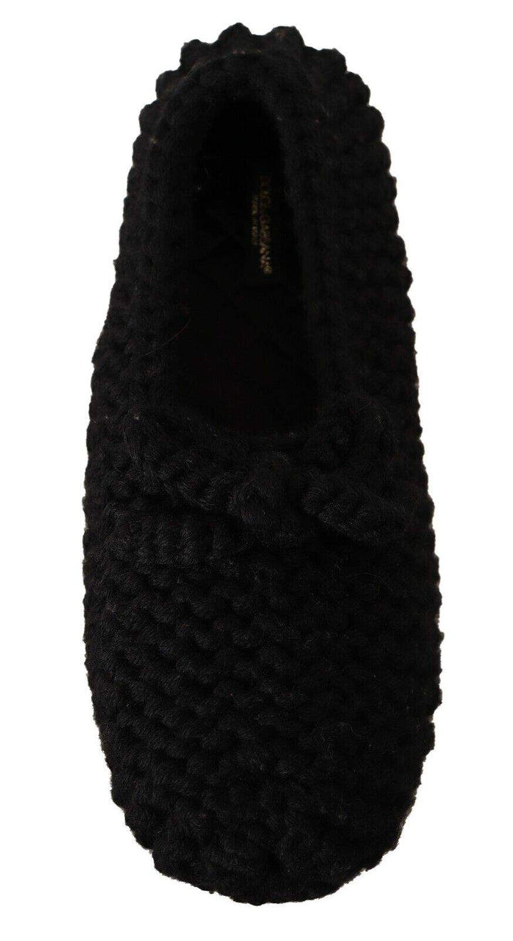 Dolce & Gabbana Black Slip On Ballerina Flats Wool Knit Shoes Black, Dolce & Gabbana, EU41/US10.5, feed-1, Flat Shoes - Women - Shoes at SEYMAYKA