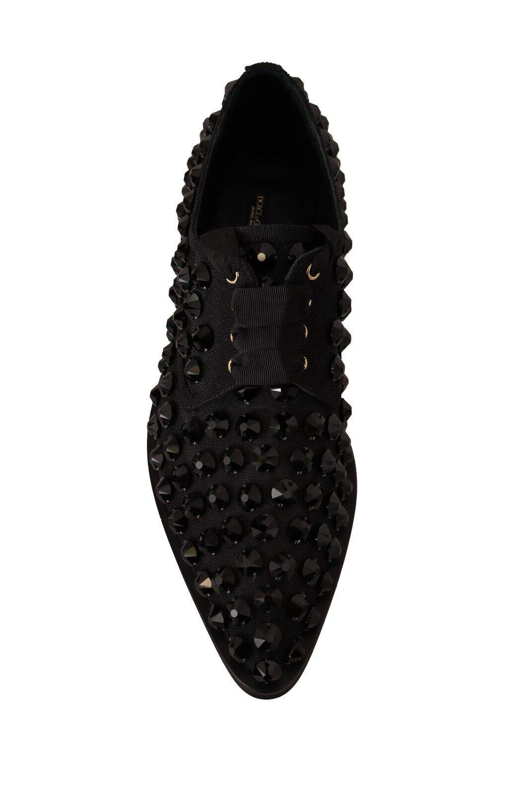 Dolce & Gabbana Black Lace Up Studded Formal Flats Shoes Black, Dolce & Gabbana, EU39/US8.5, feed-1, Flat Shoes - Women - Shoes at SEYMAYKA