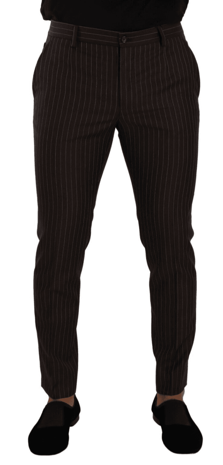 Dolce & Gabbana Brown Striped Wool Formal Trouser Dress Pants #men, Brown, Dolce & Gabbana, feed-1, IT48 | M, Jeans & Pants - Men - Clothing at SEYMAYKA