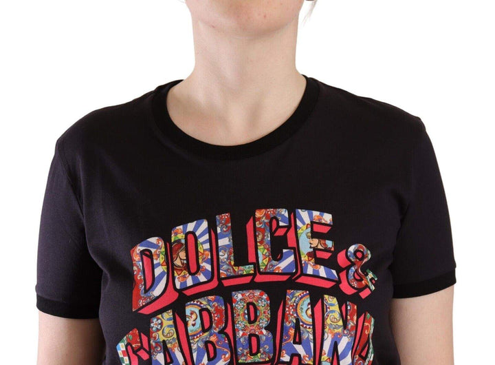 Dolce & Gabbana Black Logo Print Cotton Crew Neck Tee T-shirt Black, Dolce & Gabbana, feed-1, IT42|M, Tops & T-Shirts - Women - Clothing at SEYMAYKA