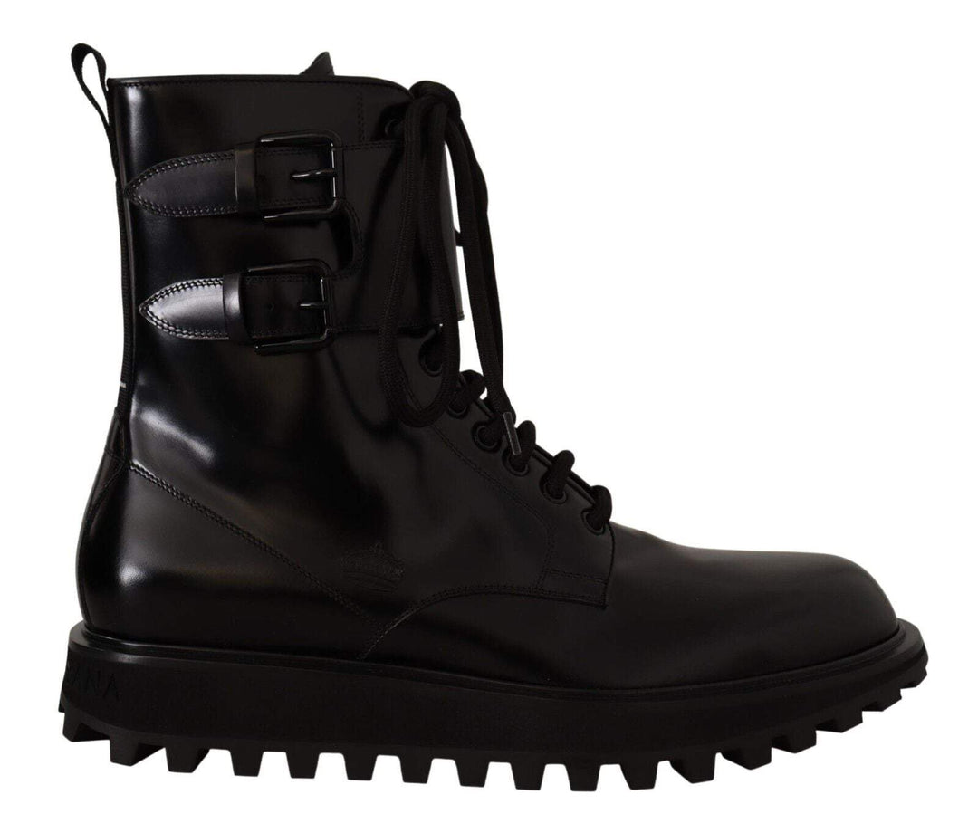 Dolce & Gabbana Black Leather Combat Lace Up  Boots Shoes #men, Black, Boots - Men - Shoes, Dolce & Gabbana, EU40/US7, EU42/US9, feed-1 at SEYMAYKA