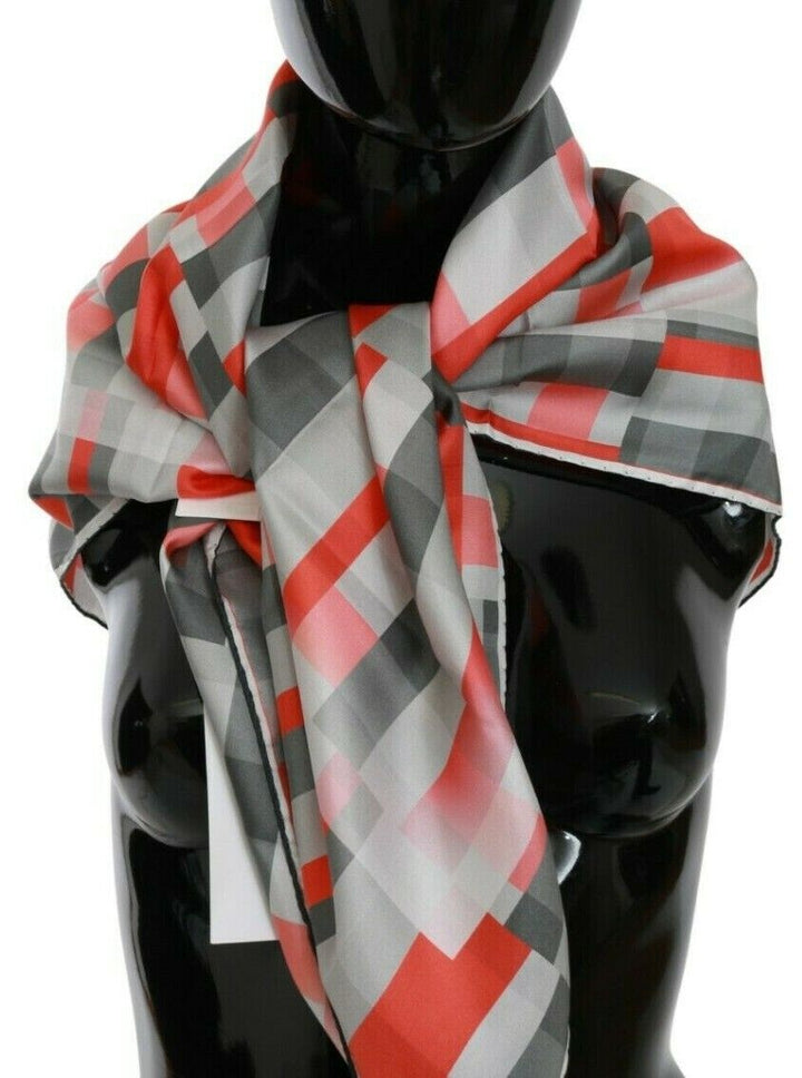 Costume National Gray Red Silk Shawl Foulard Wrap  Scarf