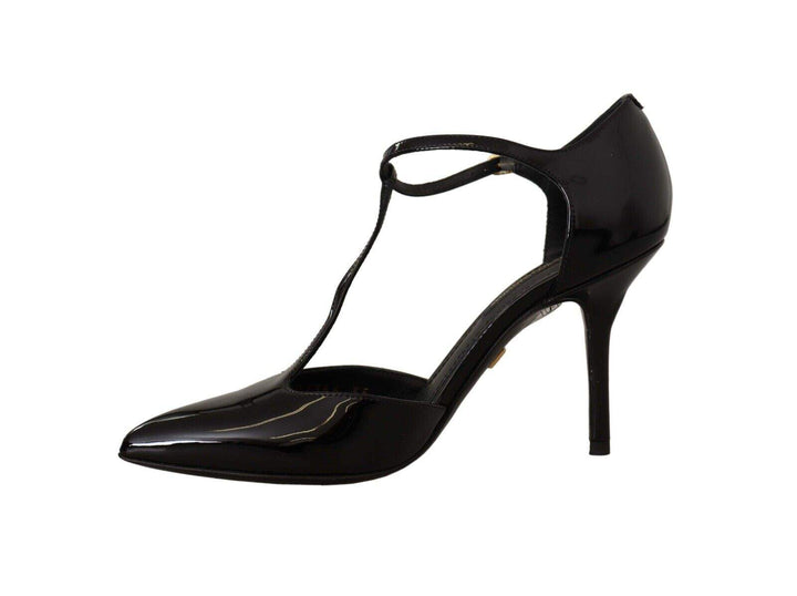 Dolce & Gabbana Black Patent Leather T-Strap Heels Sandals Black, Dolce & Gabbana, EU35/US4.5, feed-1, Sandals - Women - Shoes at SEYMAYKA