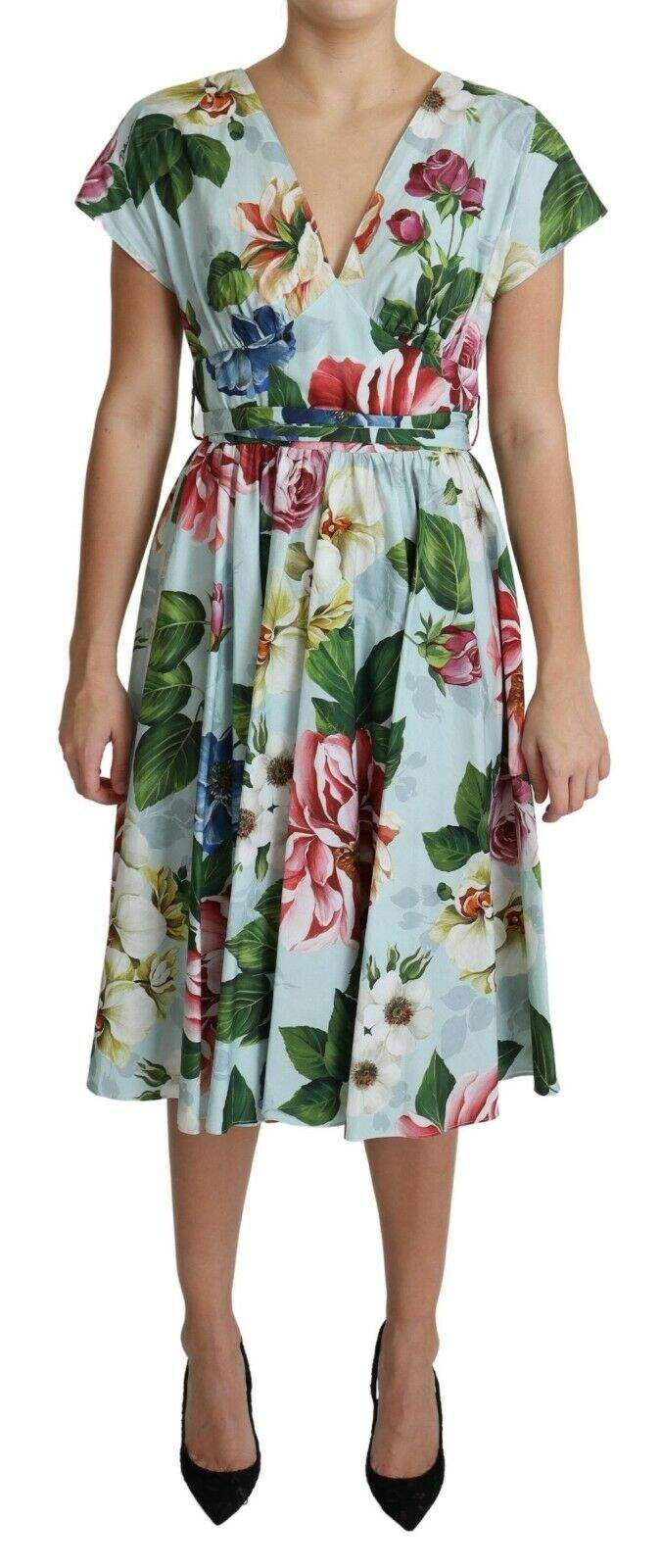 Dolce & Gabbana Green Floral Short Sleeves V-neck Dress Dolce & Gabbana, Dresses - Women - Clothing, feed-agegroup-adult, feed-color-Green, feed-gender-female, Green, IT42|M, IT44|L, IT46|XL at SEYMAYKA